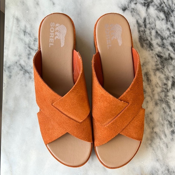 SOREL Sandal Cameron Flatform Mule Suede Orange | 12 - Picture 1 of 5